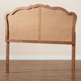 Leandra Classic and Traditional Ash Walnut Finished Wood King Size Headboard with Rattan