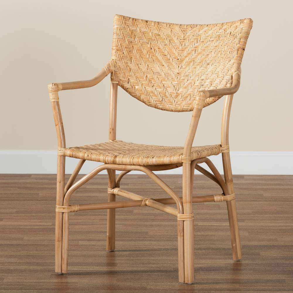 Genna Modern Wicker Fair Natural Brown Finished Rattan Dining Chair