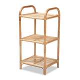 Barras Modern Wicker Fair Natural Brown Finished Rattan 3-Tier Display Shelf