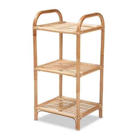 Barras Modern Wicker Fair Natural Brown Finished Rattan 3-Tier Display Shelf