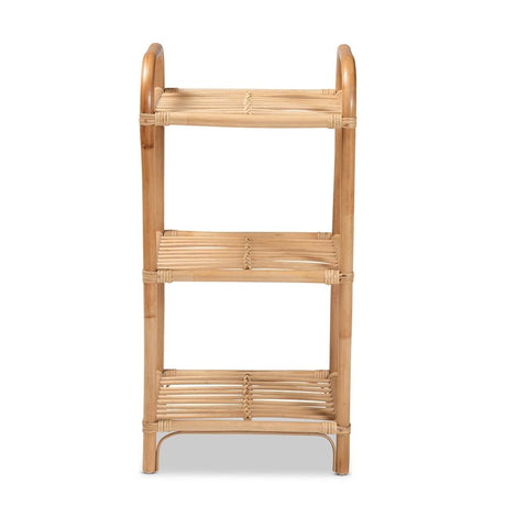 Barras Modern Wicker Fair Natural Brown Finished Rattan 3-Tier Display Shelf