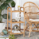 Barras Modern Wicker Fair Natural Brown Finished Rattan 3-Tier Display Shelf