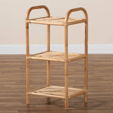 Barras Modern Wicker Fair Natural Brown Finished Rattan 3-Tier Display Shelf