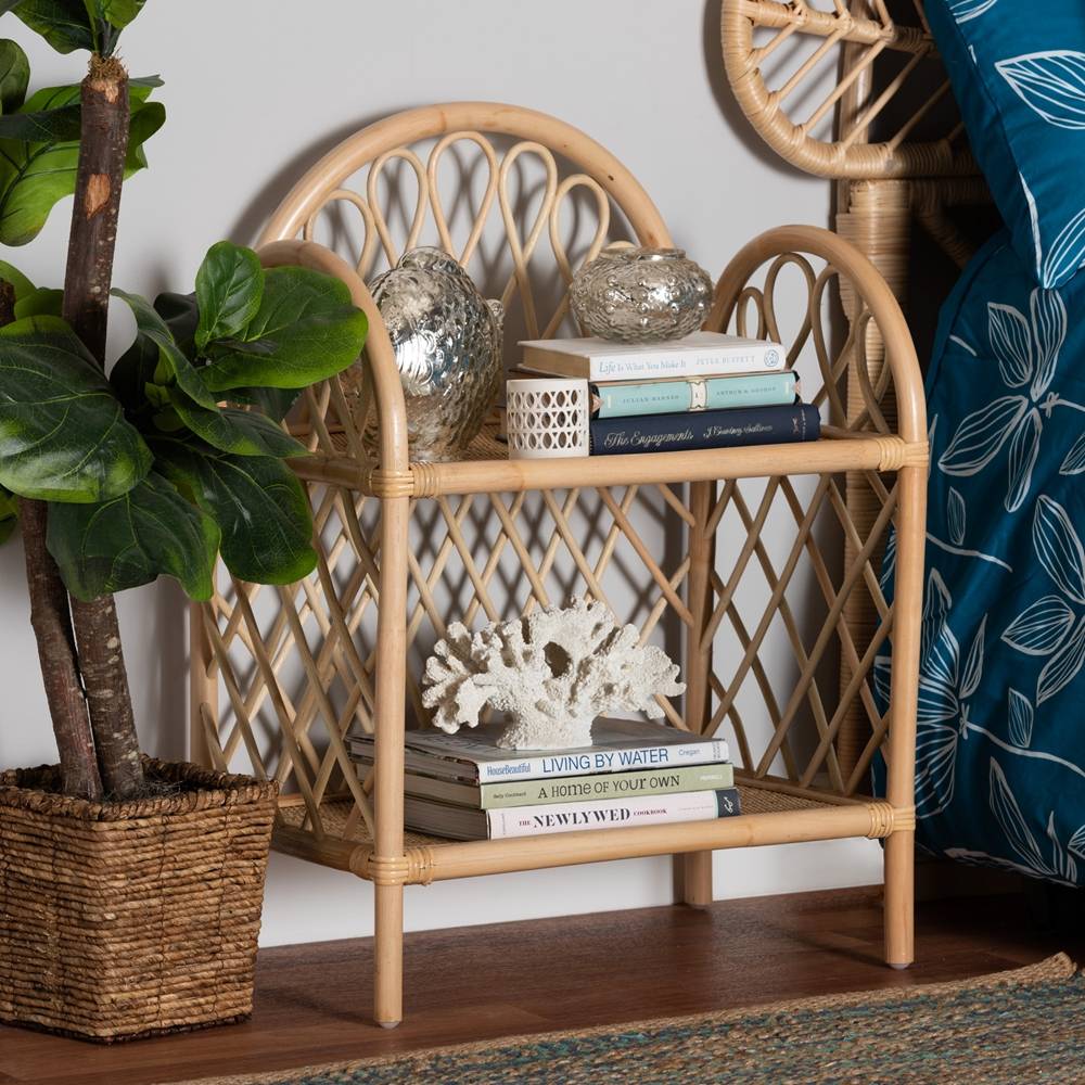 Hammond Modern Wicker Fair Natural Brown Rattan 2-Tier Display Shelf