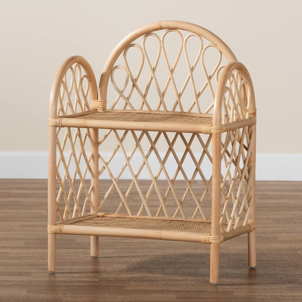 Hammond Modern Wicker Fair Natural Brown Rattan 2-Tier Display Shelf