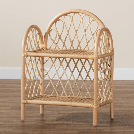 Hammond Modern Wicker Fair Natural Brown Rattan 2-Tier Display Shelf