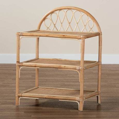 Redell Modern Wicker Fair Natural Brown Rattan 3-Tier Display Shelf
