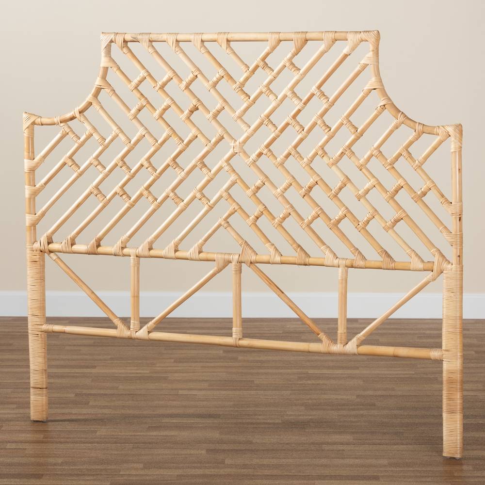 Jayliah Modern Wicker Fair Natural Brown Rattan Queen Size Standalone Headboard