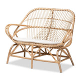 Jayden Modern Wicker Fair White Fabric Upholstered and Natural Brown Finished Rattan 5-Piece Living Room Set