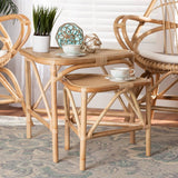 Jayden Modern Wicker Fair Natural Brown Finished Rattan 2-Piece End Table Set