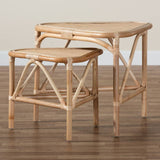 Jayden Modern Wicker Fair Natural Brown Finished Rattan 2-Piece End Table Set
