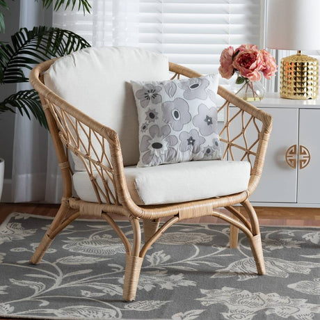 Feya Modern Wicker Fair Natural Brown Antique Rattan Armchair
