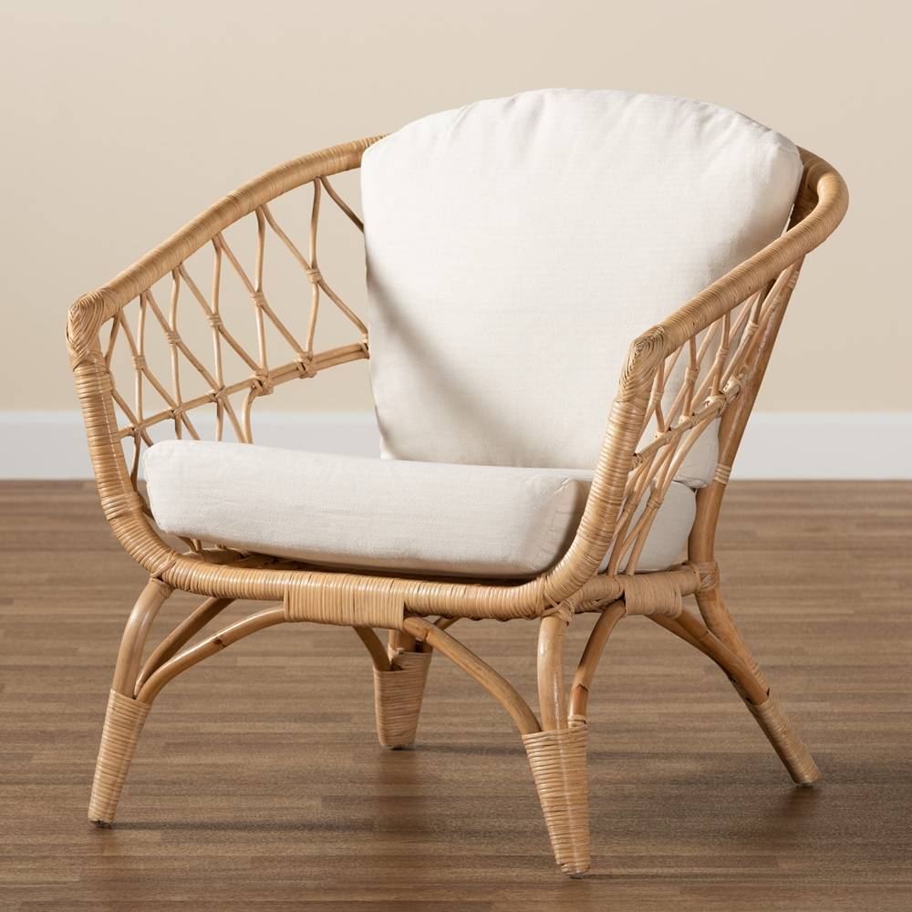 Feya Modern Wicker Fair Natural Brown Antique Rattan Armchair