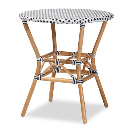 Naila Classic French Black and White Plastic and Natural Brown Rattan 5-Piece Indoor and Outdoor Bistro Set