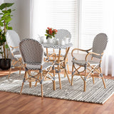 Naila Classic French Black and White Plastic and Natural Brown Rattan 5-Piece Indoor and Outdoor Bistro Set