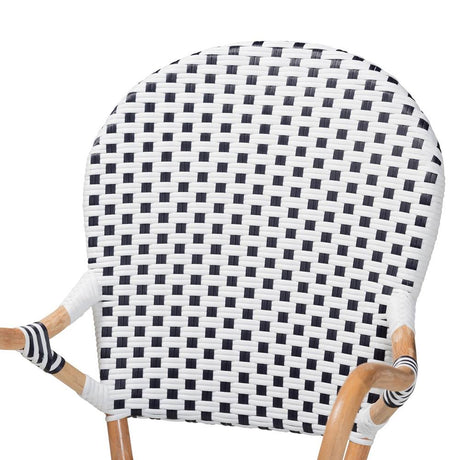 Naila Classic French Black and White Weaving and Natural Brown Rattan 2-Piece Indoor and Outdoor Bistro Chair Set