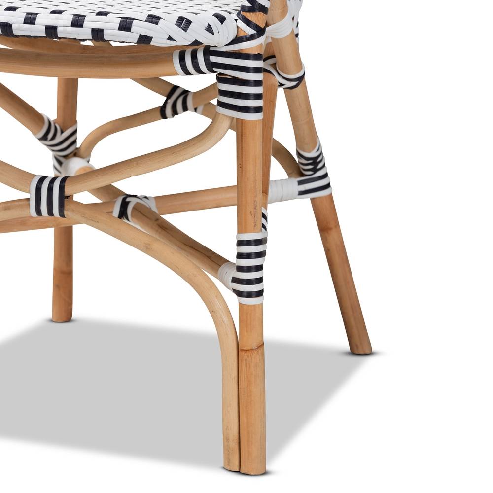 Naila Classic French Black and White Weaving and Natural Brown Rattan 2-Piece Indoor and Outdoor Bistro Chair Set