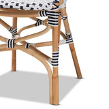 Naila Classic French Black and White Weaving and Natural Brown Rattan 2-Piece Indoor and Outdoor Bistro Chair Set