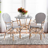 Naila Classic French Black and White Weaving and Natural Brown Rattan 2-Piece Indoor and Outdoor Bistro Chair Set