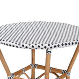 Tavor Classic French Black and White Weaving and Natural Brown Rattan Indoor and Outdoor Bistro Table