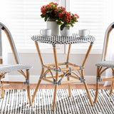 Tavor Classic French Black and White Weaving and Natural Brown Rattan Indoor and Outdoor Bistro Table