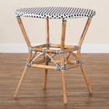 Tavor Classic French Black and White Weaving and Natural Brown Rattan Indoor and Outdoor Bistro Table