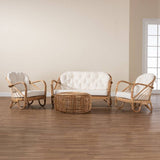 Aliane Modern Wicker Fair Natural Brown Antique Rattan 4-Piece Living Room Set