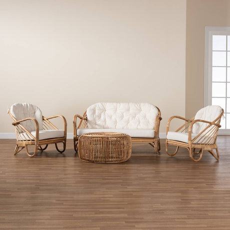 Aliane Modern Wicker Fair Natural Brown Antique Rattan 4-Piece Living Room Set
