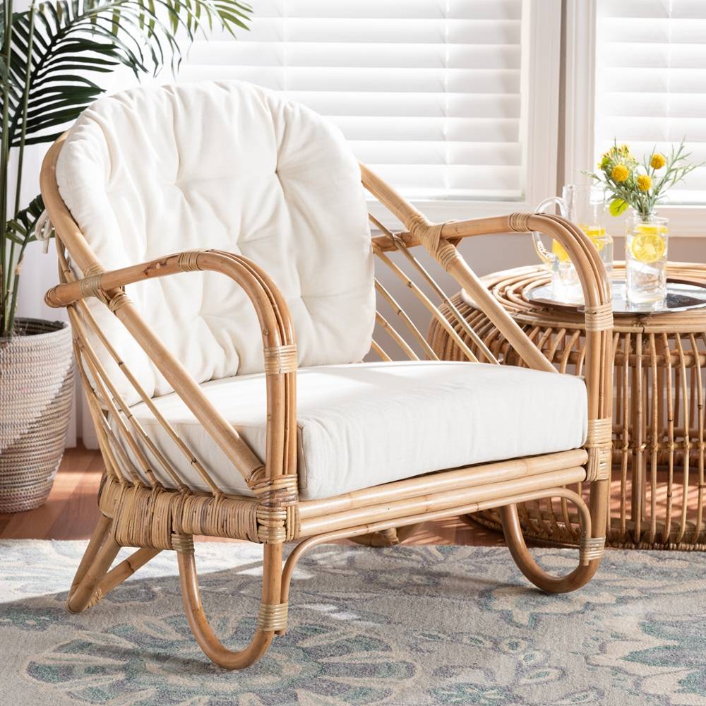 Aliane Modern Wicker Fair Natural Brown Antique Rattan Armchair