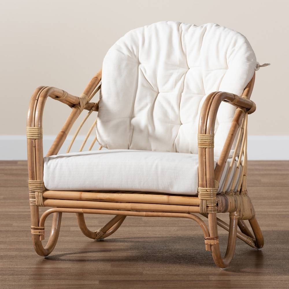 Aliane Modern Wicker Fair Natural Brown Antique Rattan Armchair