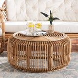Aliane Modern Wicker Fair Natural Brown Antique Rattan Coffee Table