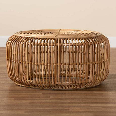 Aliane Modern Wicker Fair Natural Brown Antique Rattan Coffee Table