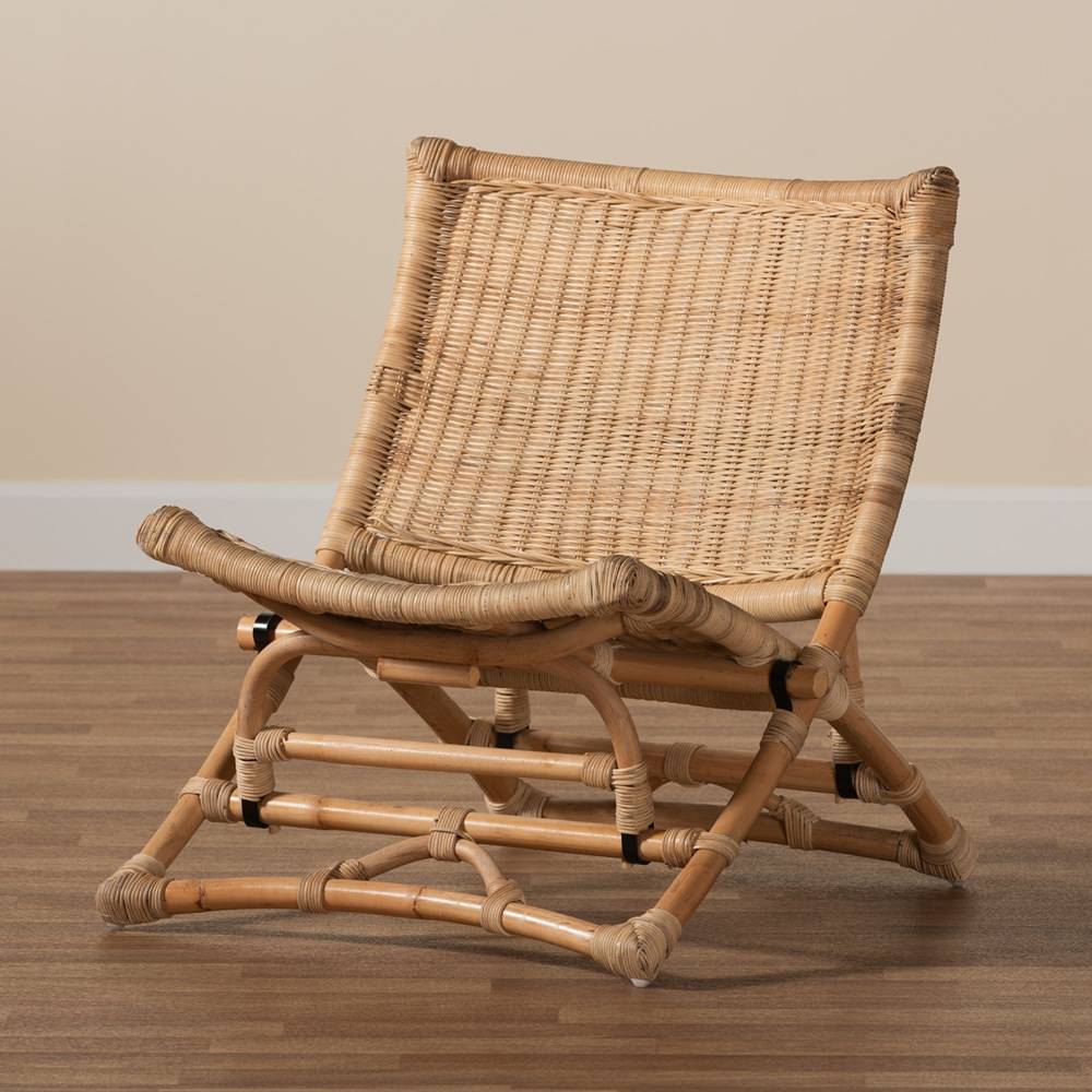 Herrara Modern Wicker Fair Natural Brown Antique Rattan Foldable Lounge Chair