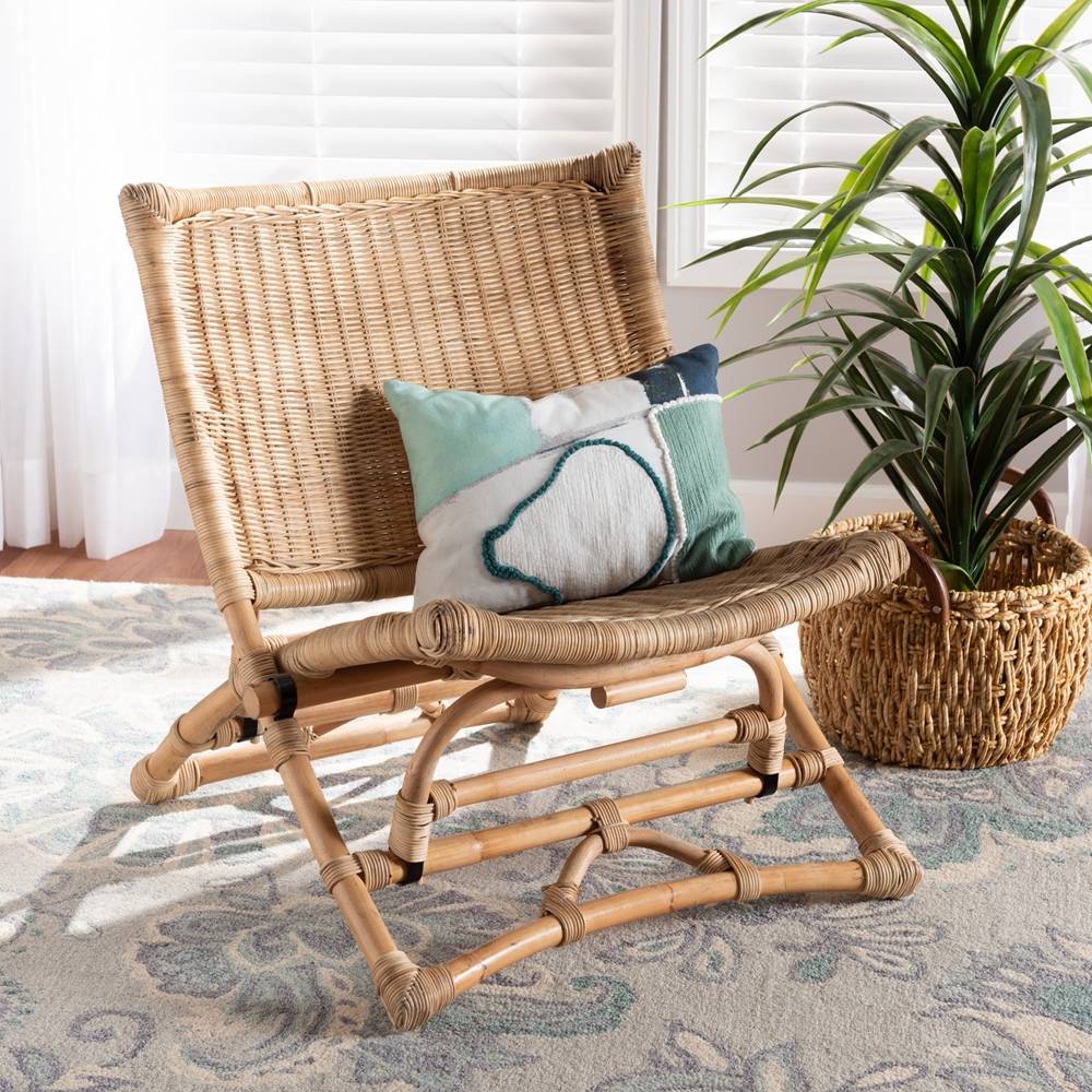 Herrara Modern Wicker Fair Natural Brown Antique Rattan Foldable Lounge Chair
