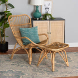Earvin Modern Wicker Fair Natural Brown Rattan 2-Piece Armchair and Footstool Set