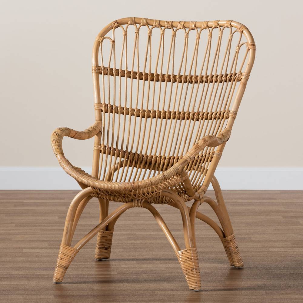 Earvin Modern Wicker Fair Natural Brown Rattan Armchair