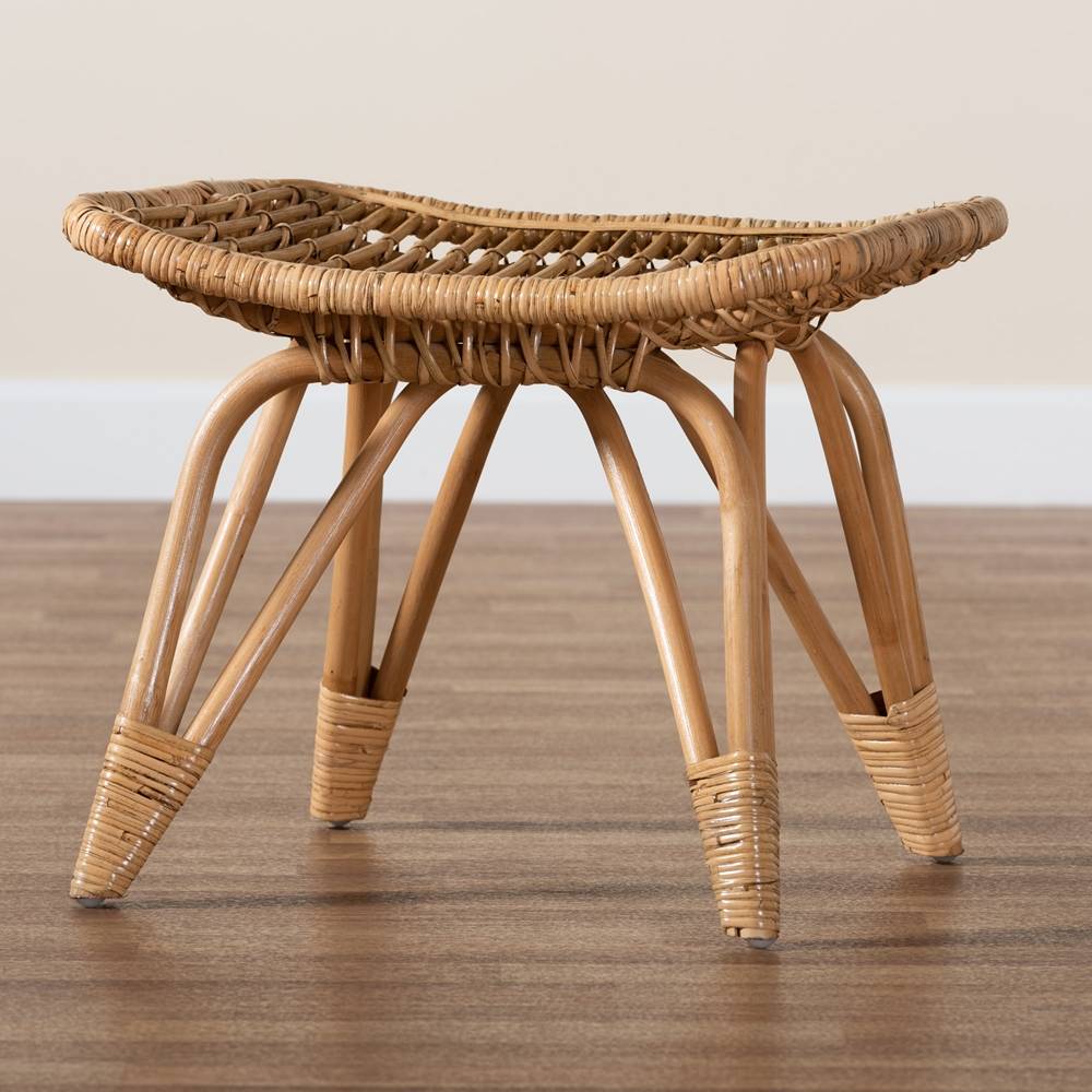 Earvin Modern Wicker Fair Natural Brown Rattan Footstool
