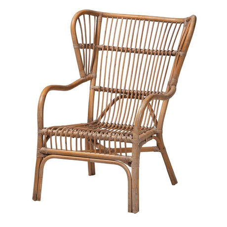 Lamaria Modern Bohmenian Natural Brown Antique Rattan 2-Piece Chair and Footstool Set
