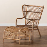 Lamaria Modern Bohmenian Natural Brown Antique Rattan 2-Piece Chair and Footstool Set