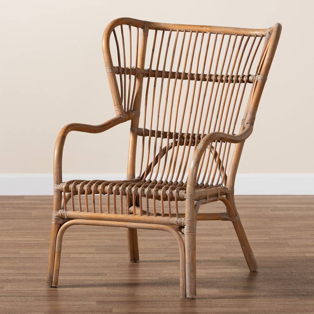 Lamaria Modern Bohmenian Natural Brown Antique Rattan Armchair