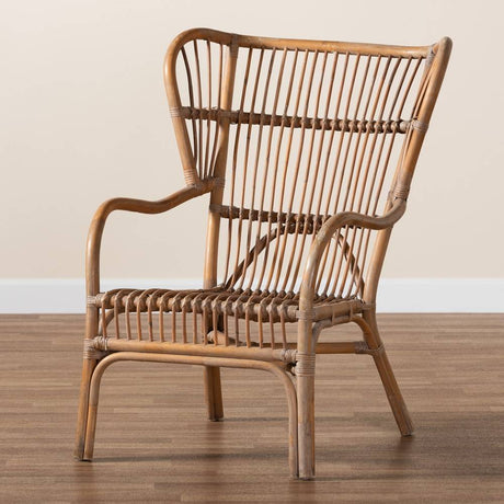 Lamaria Modern Bohmenian Natural Brown Antique Rattan Armchair