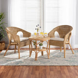 Abbey Modern Wicker Fair Natural Brown Antique Rattan 3-Piece Living Room Set