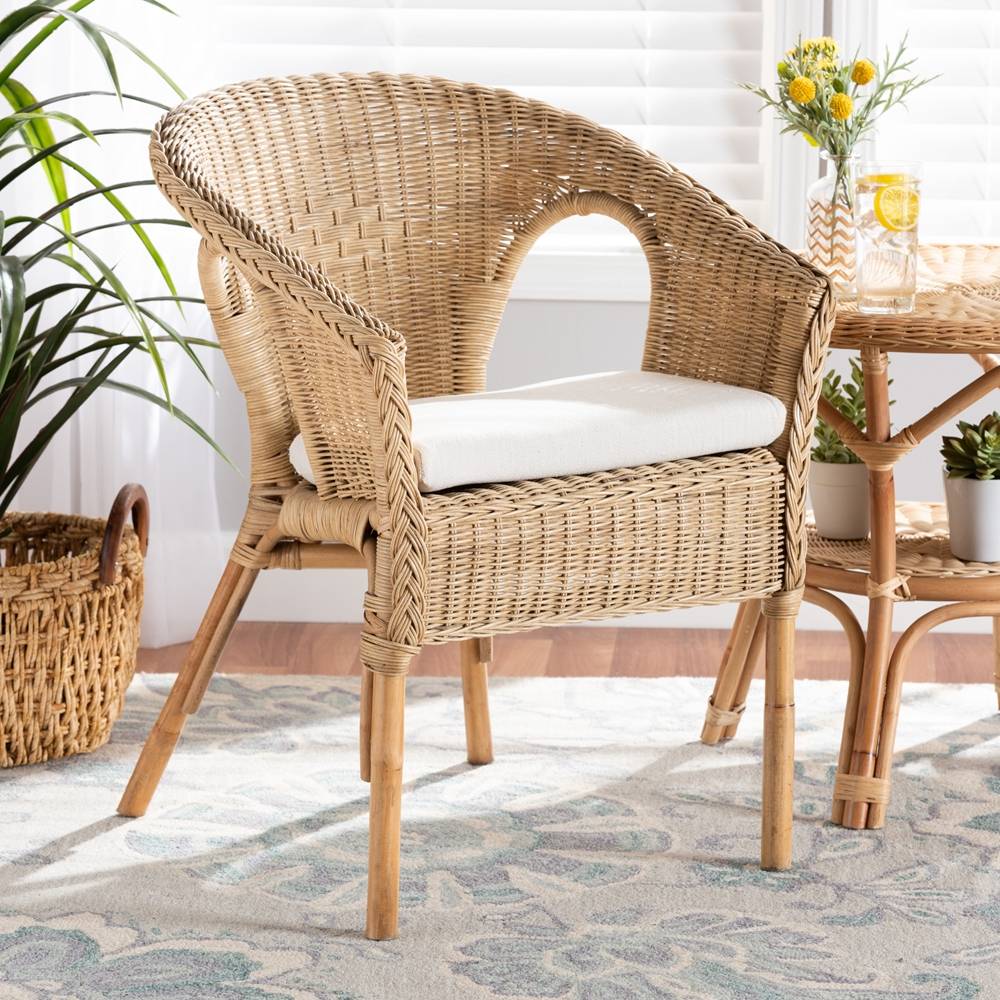 Abbey Modern Wicker Fair Natural Brown Antique Rattan Dining Chair