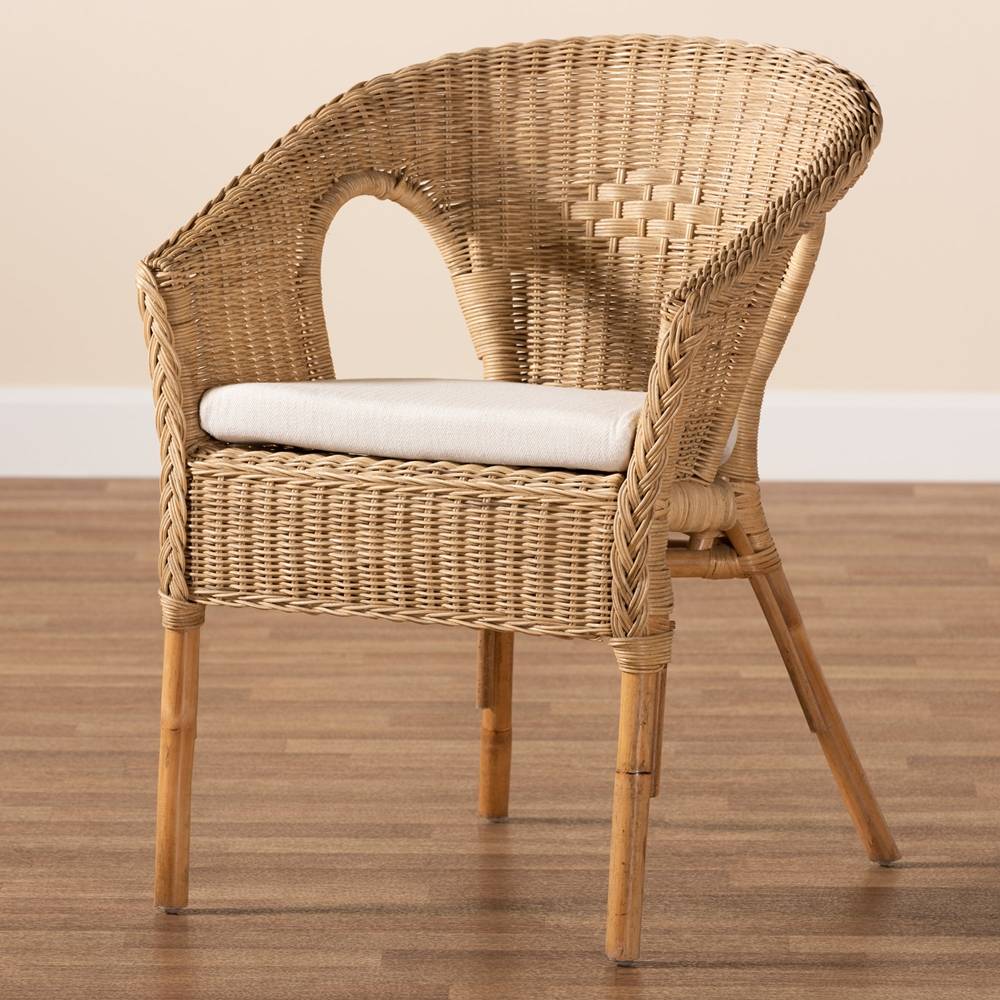 Abbey Modern Wicker Fair Natural Brown Antique Rattan Dining Chair