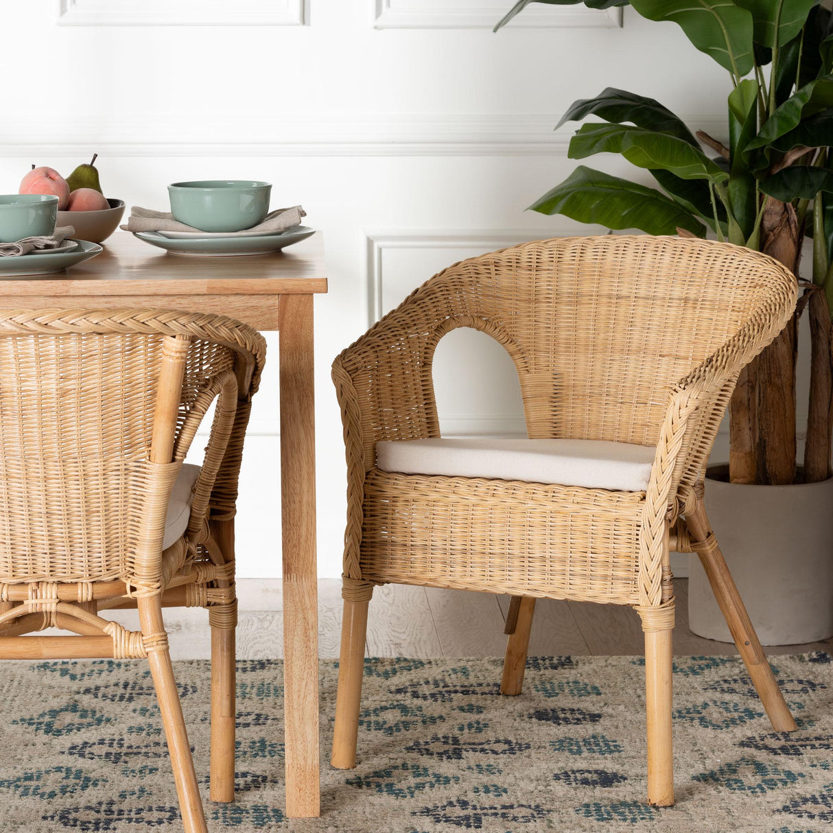 Rabbey Modern Bohemian Natural Rattan Dining Chair by Wicker Fair