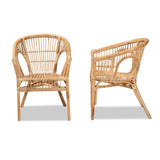 Alleta Modern Wicker Fair Natural Brown Rattan 2-Piece Dining Chair Set