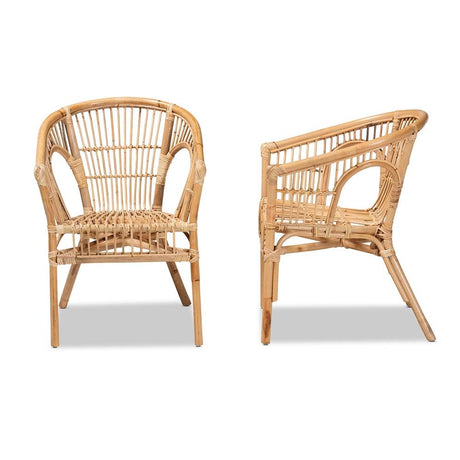 Alleta Modern Wicker Fair Natural Brown Rattan 2-Piece Dining Chair Set