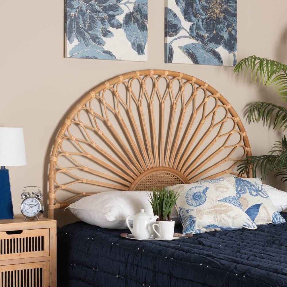 Perenna Modern Wicker Fair Natural Rattan Queen Size Standalone Headboard