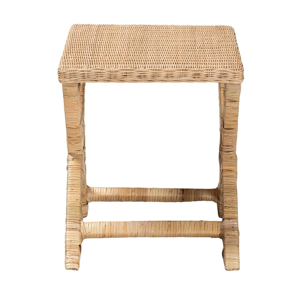 Farica Modern Wicker Fair Natural Rattan And Mahogany Accent Bench