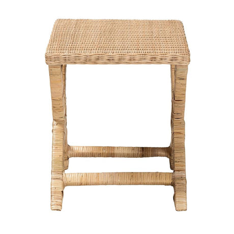 Farica Modern Wicker Fair Natural Rattan And Mahogany Accent Bench